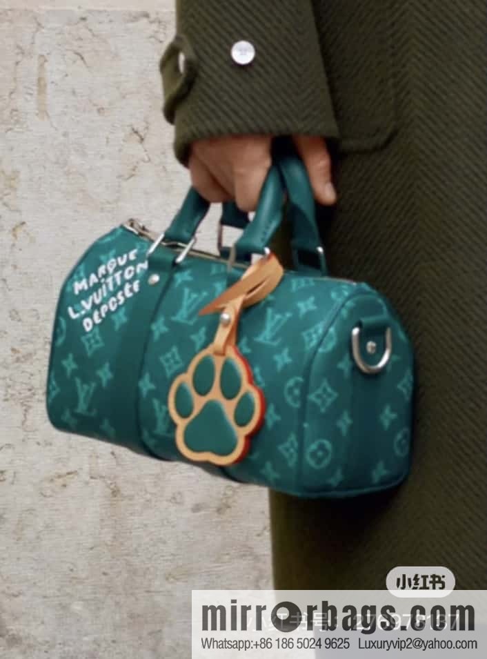 [Boutique‑grade] M12687 green, men's bag, pillow bag, speedy series KEEPALL BANDOULIZRE 25 handbag