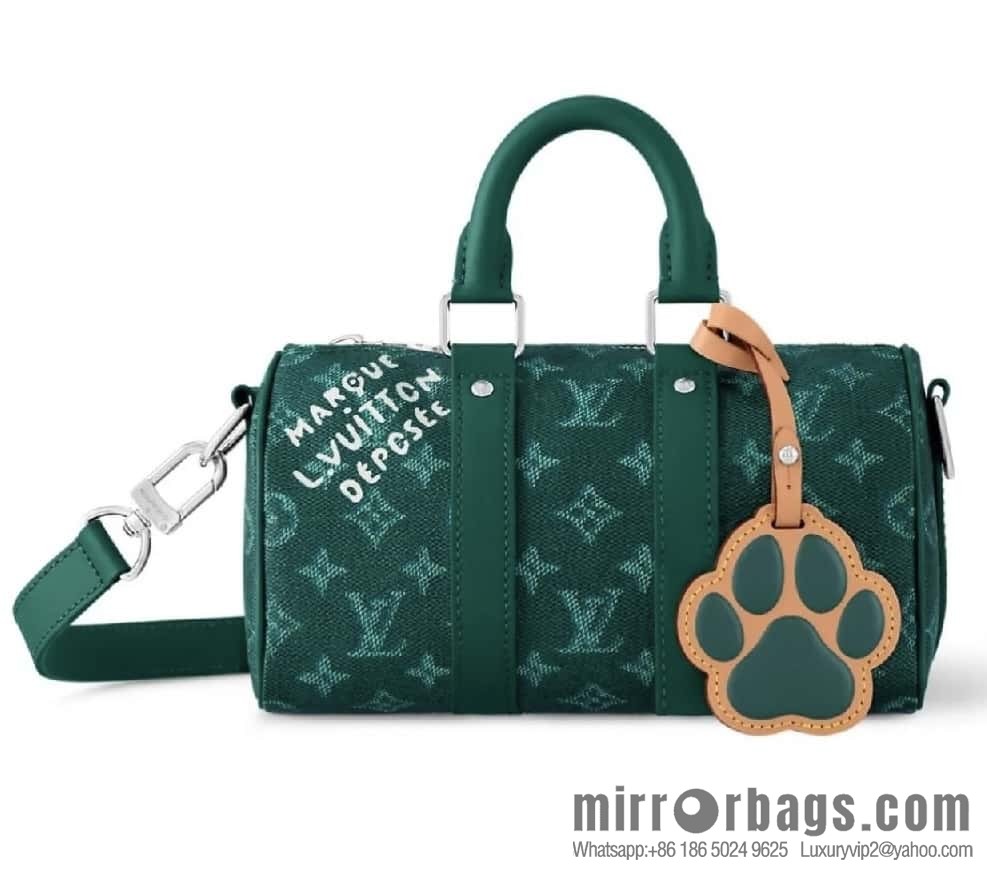 [Boutique‑grade] M12687 green, men's bag, pillow bag, speedy series KEEPALL BANDOULIZRE 25 handbag