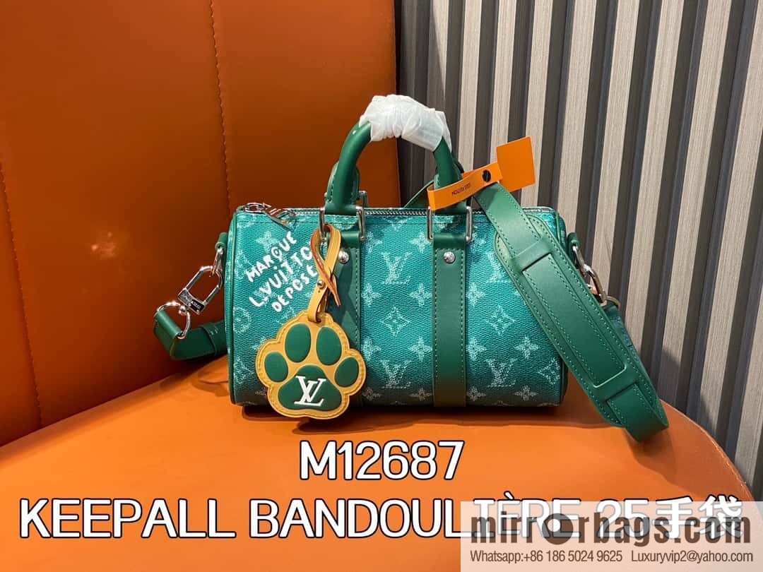 [Boutique‑grade] M12687 green, men's bag, pillow bag, speedy series KEEPALL BANDOULIZRE 25 handbag