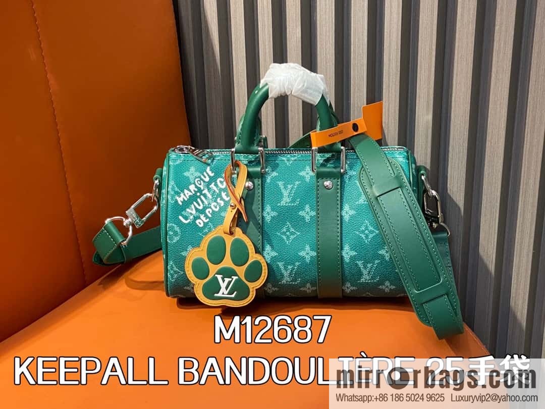 [Boutique‑grade] M12687 green, men's bag, pillow bag, speedy series KEEPALL BANDOULIZRE 25 handbag