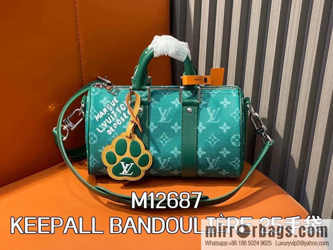 [Boutique‑grade] M12687 green, men's bag, pillow bag, speedy series KEEPALL BANDOULIZRE 25 handbag