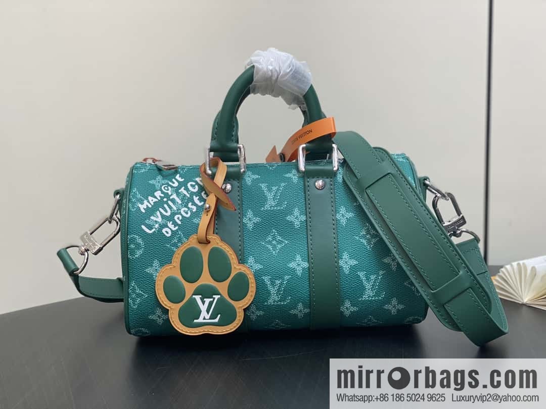 [Boutique‑grade] M12687 green, men's bag, pillow bag, speedy series KEEPALL BANDOULIZRE 25 handbag