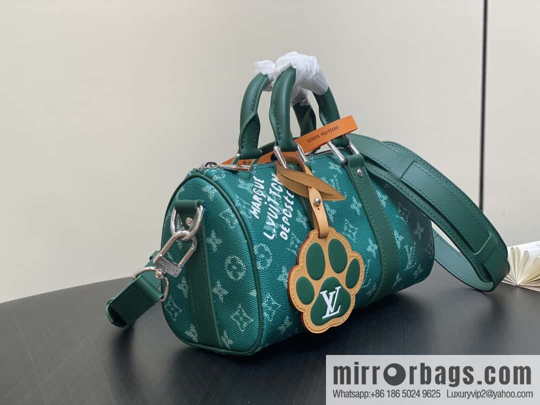 [Boutique‑grade] M12687 green, men's bag, pillow bag, speedy series KEEPALL BANDOULIZRE 25 handbag