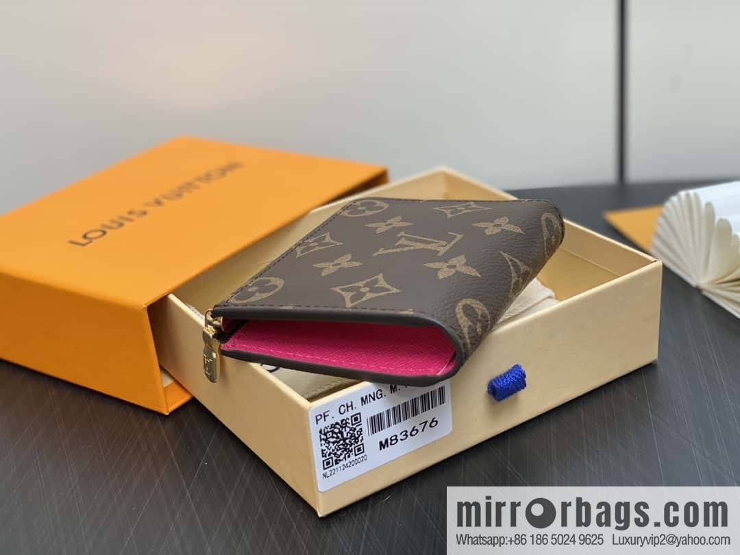 [Boutique‑grade] M83676 presbyopia rose red, zipper wallet series NEW Noah Compact wallet
