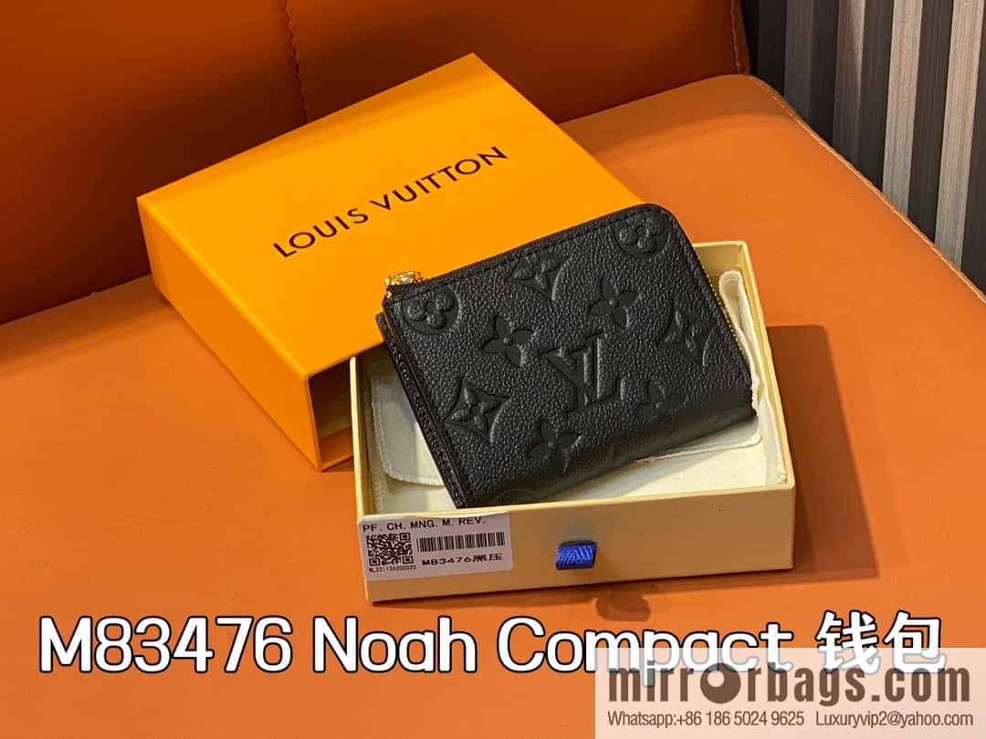 [Boutique‑grade] M83476 black full leather embossed, zipper wallet series NEW Noah Compact wallet