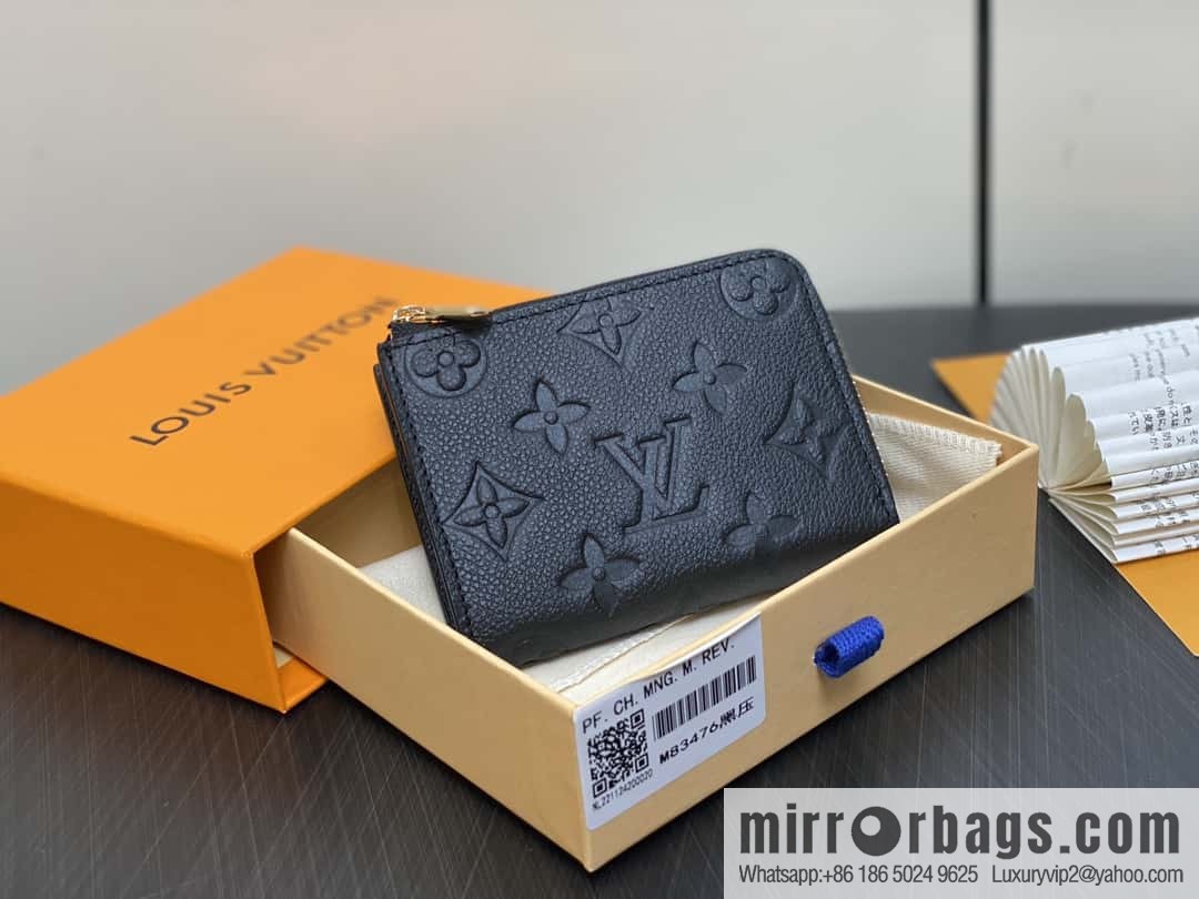 [Boutique‑grade] M83476 black full leather embossed, zipper wallet series NEW Noah Compact wallet