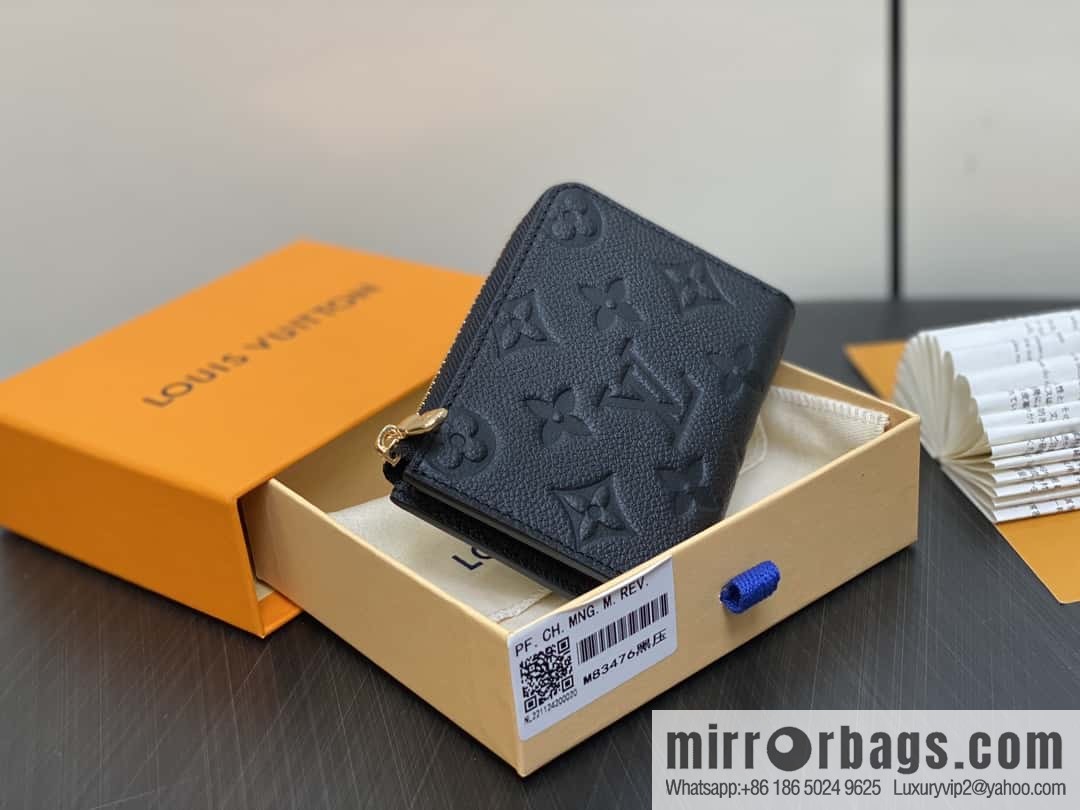 [Boutique‑grade] M83476 black full leather embossed, zipper wallet series NEW Noah Compact wallet