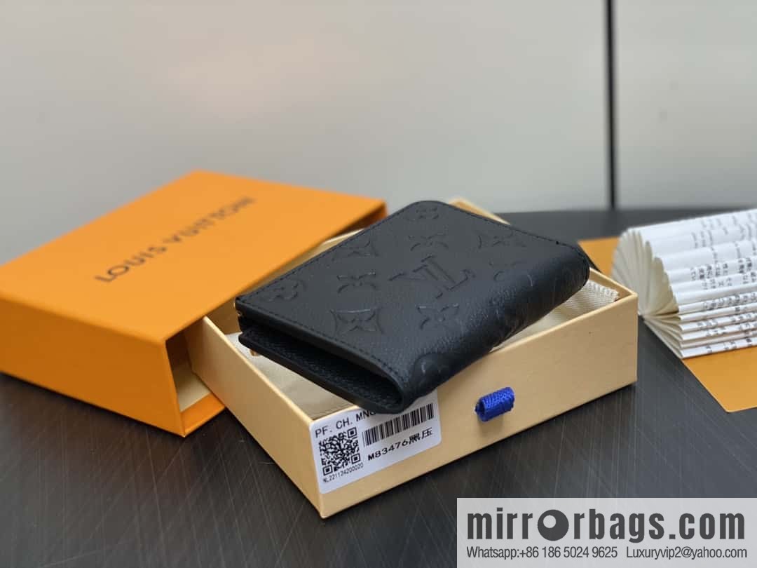 [Boutique‑grade] M83476 black full leather embossed, zipper wallet series NEW Noah Compact wallet