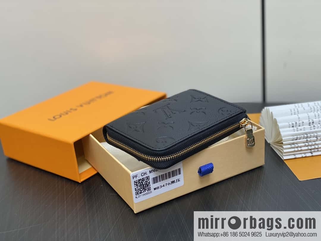 [Boutique‑grade] M83476 black full leather embossed, zipper wallet series NEW Noah Compact wallet