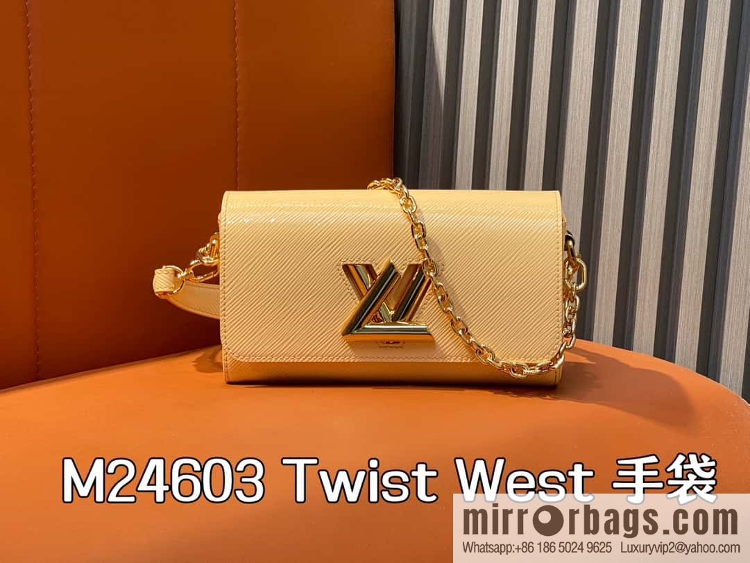 [Boutique‑grade] M24603 apricot, patent leather water ripple chain bag Twist West handbag M24549 24603 apricot, water ripple