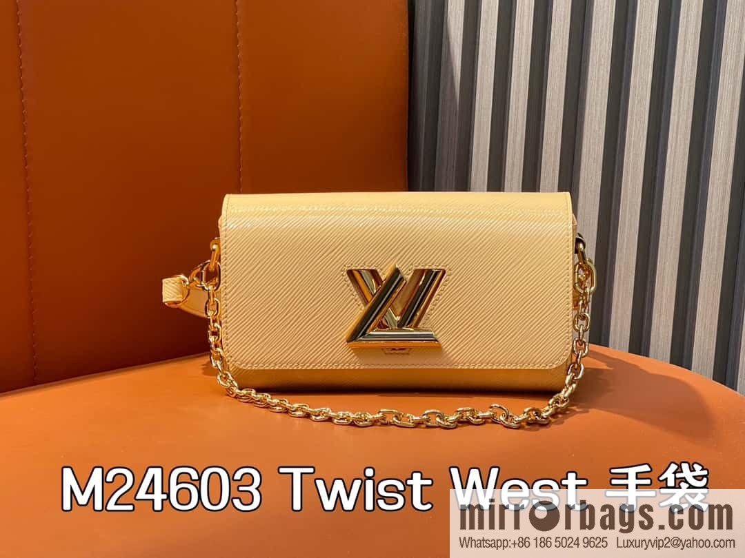 [Boutique‑grade] M24603 apricot, patent leather water ripple chain bag Twist West handbag M24549 24603 apricot, water ripple