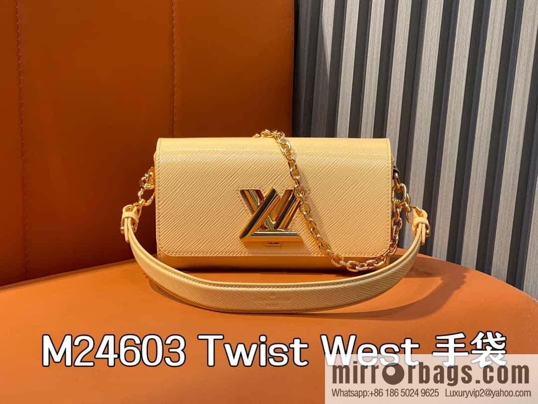 [Boutique‑grade] M24603 apricot, patent leather water ripple chain bag Twist West handbag M24549 24603 apricot, water ripple