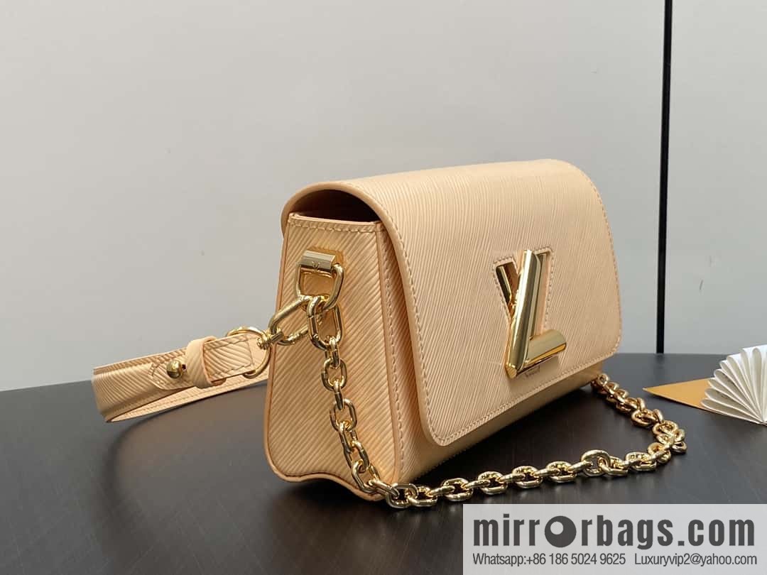 [Boutique‑grade] M24603 apricot, patent leather water ripple chain bag Twist West handbag M24549 24603 apricot, water ripple