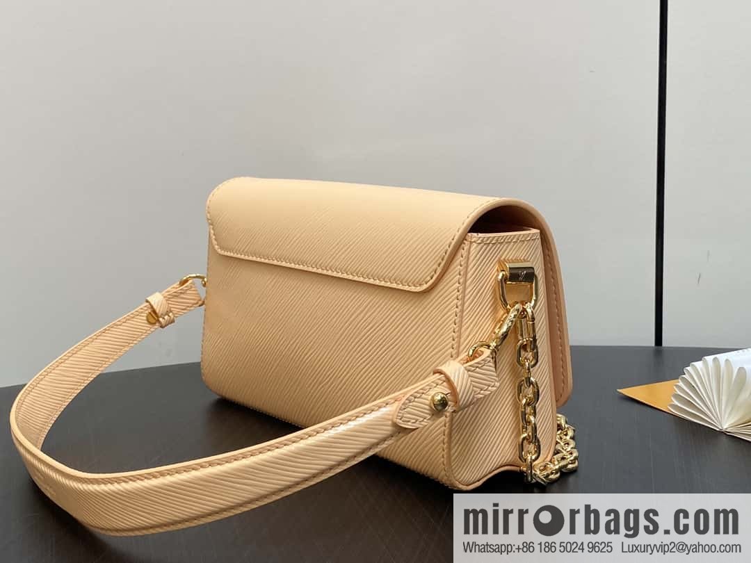[Boutique‑grade] M24603 apricot, patent leather water ripple chain bag Twist West handbag M24549 24603 apricot, water ripple