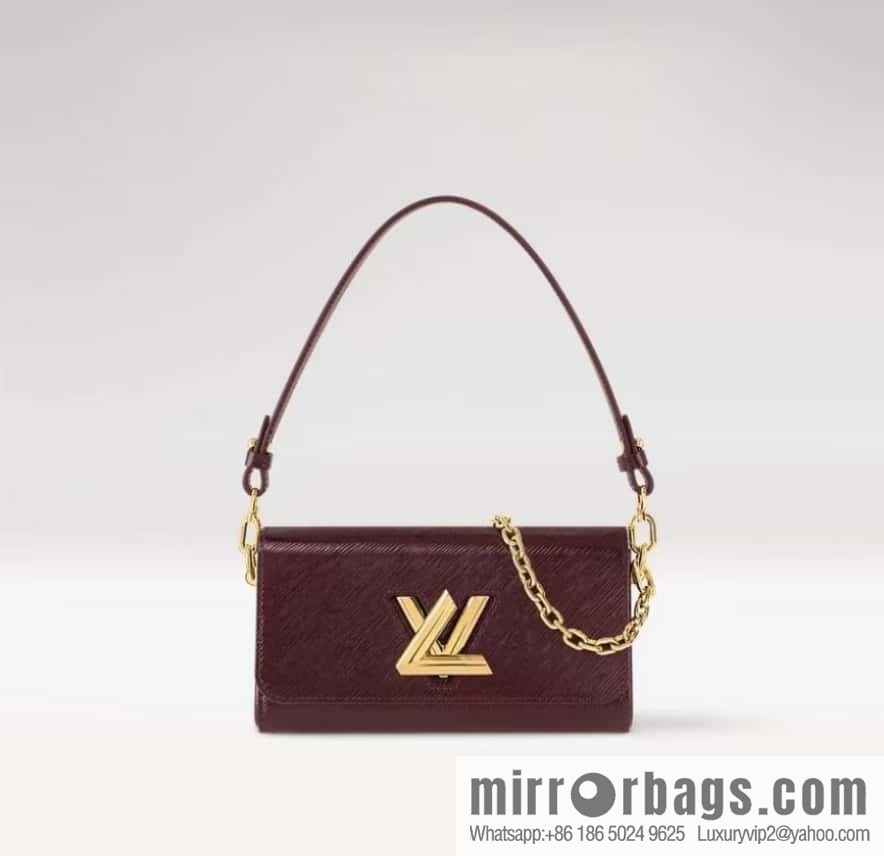 [Boutique‑grade] M24603 burgundy, patent leather water ripple chain bag Twist West handbag M24549 24603 burgundy, water ripple