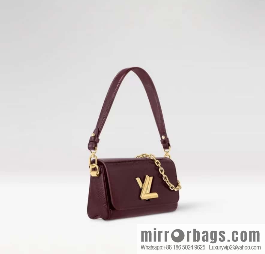 [Boutique‑grade] M24603 burgundy, patent leather water ripple chain bag Twist West handbag M24549 24603 burgundy, water ripple