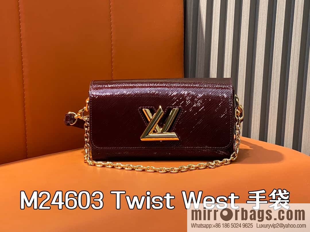 [Boutique‑grade] M24603 burgundy, patent leather water ripple chain bag Twist West handbag M24549 24603 burgundy, water ripple