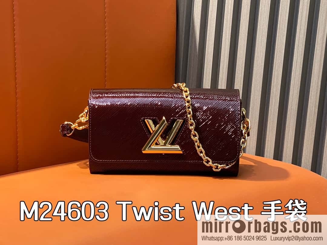 [Boutique‑grade] M24603 burgundy, patent leather water ripple chain bag Twist West handbag M24549 24603 burgundy, water ripple