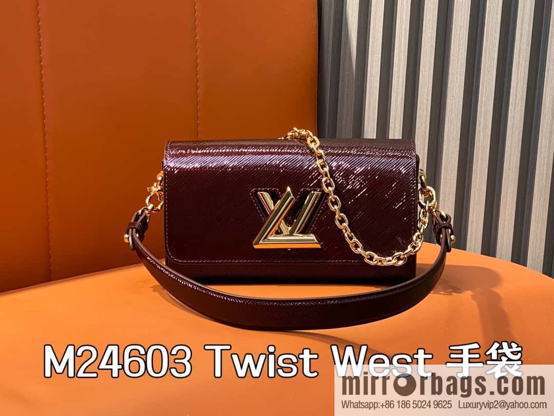 [Boutique‑grade] M24603 burgundy, patent leather water ripple chain bag Twist West handbag M24549 24603 burgundy, water ripple