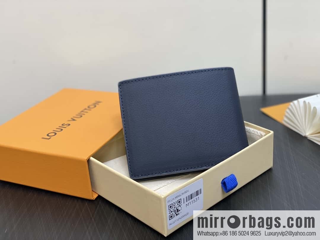 [Boutique‑grade] M11531 dark blue full leather, short suit clip series MULTIPLE wallet m82273 82274 82808 Multiple wallets
