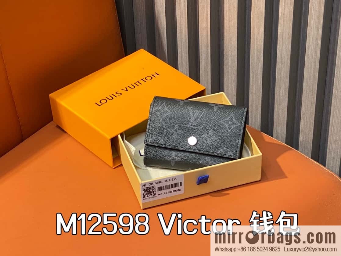 [Boutique‑grade] M12598 black flower, three-fold wallet series Victor wallet
