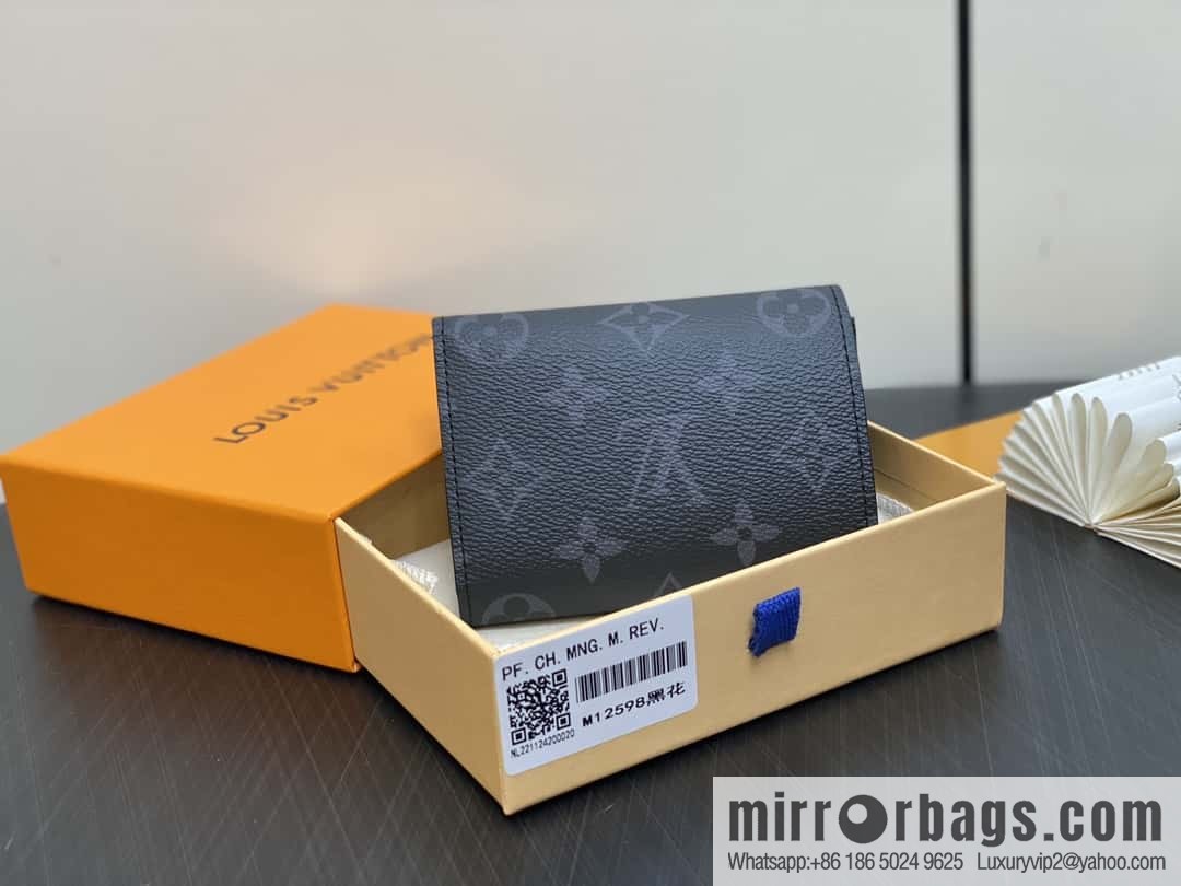 [Boutique‑grade] M12598 black flower, three-fold wallet series Victor wallet