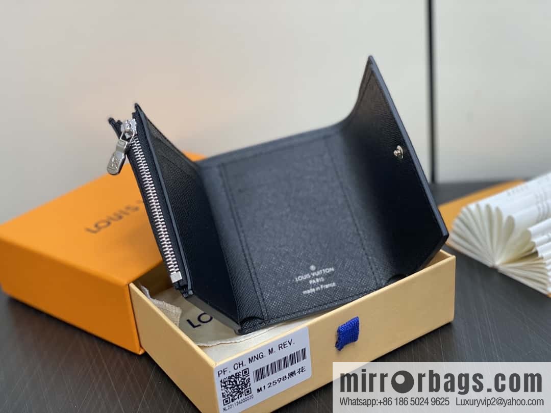 [Boutique‑grade] M12598 black flower, three-fold wallet series Victor wallet