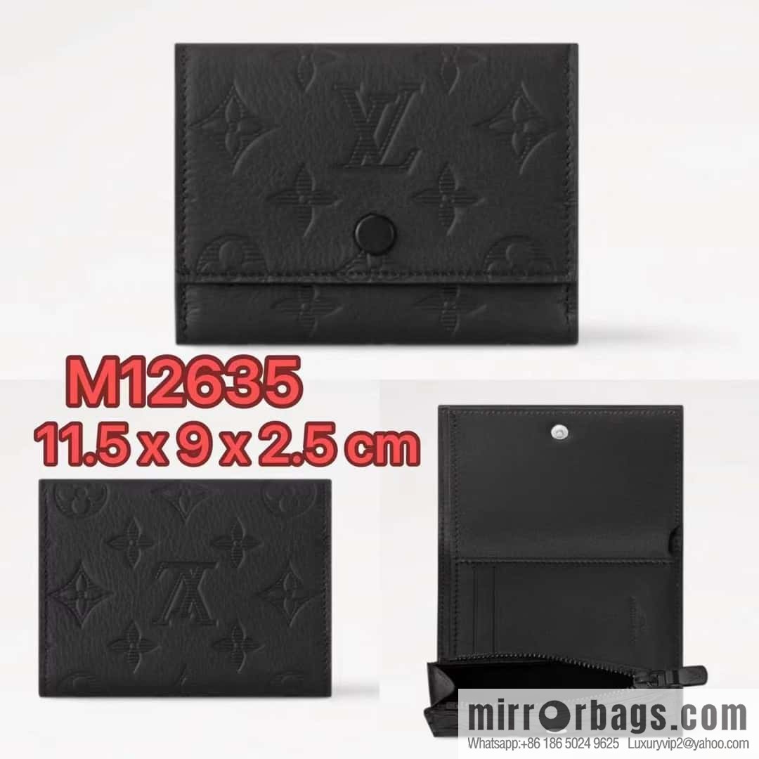 [Boutique‑grade] M12635 black full leather embossed M12598 three-fold wallet series Victor wallet
