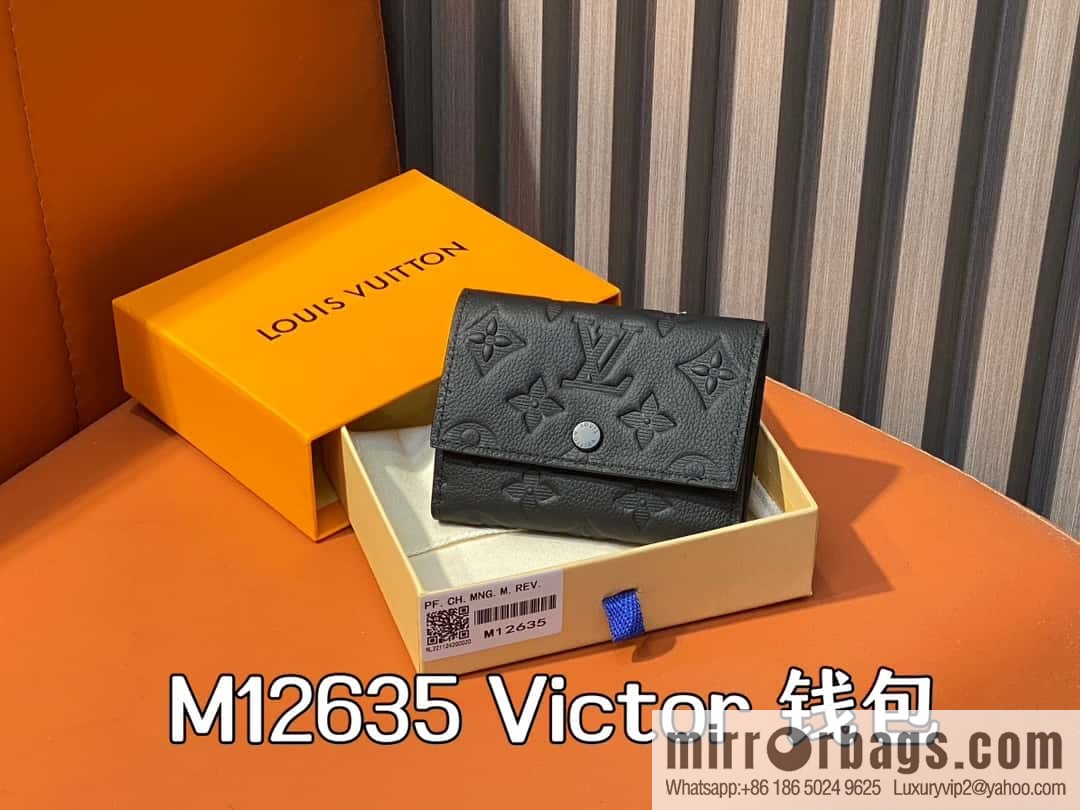 [Boutique‑grade] M12635 black full leather embossed M12598 three-fold wallet series Victor wallet