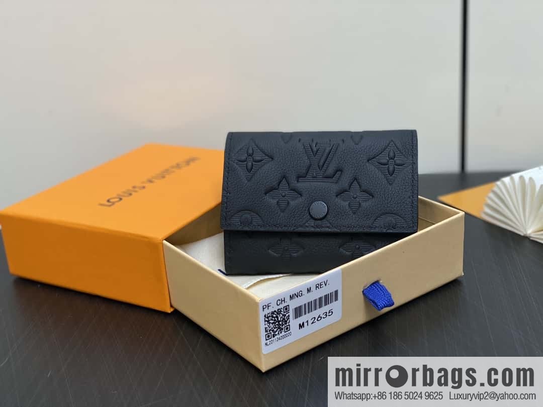 [Boutique‑grade] M12635 black full leather embossed M12598 three-fold wallet series Victor wallet