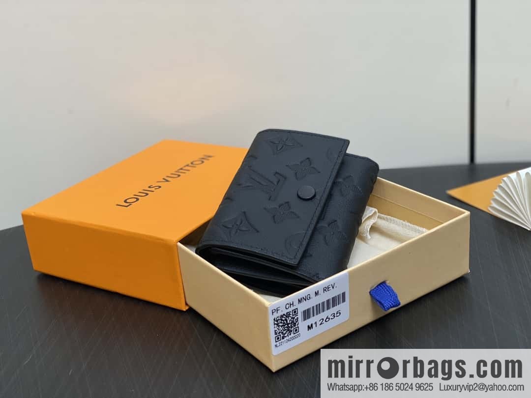 [Boutique‑grade] M12635 black full leather embossed M12598 three-fold wallet series Victor wallet