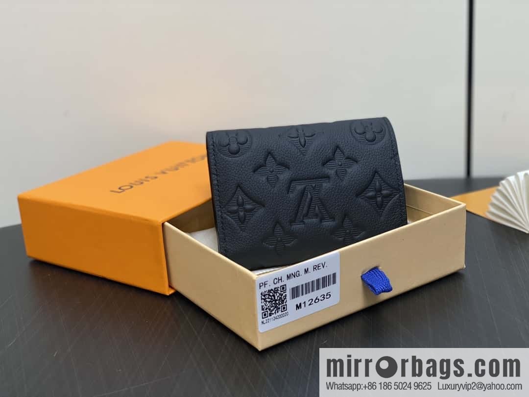[Boutique‑grade] M12635 black full leather embossed M12598 three-fold wallet series Victor wallet