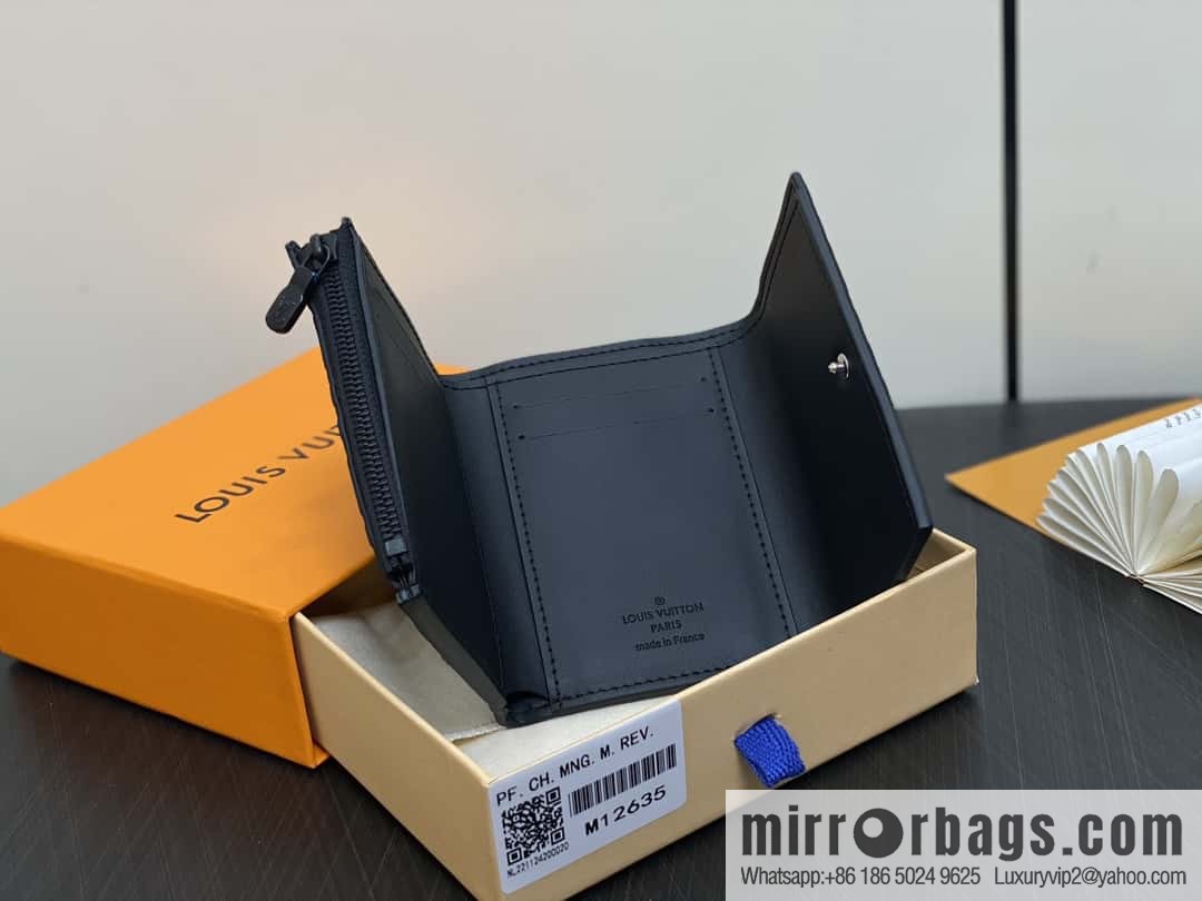 [Boutique‑grade] M12635 black full leather embossed M12598 three-fold wallet series Victor wallet