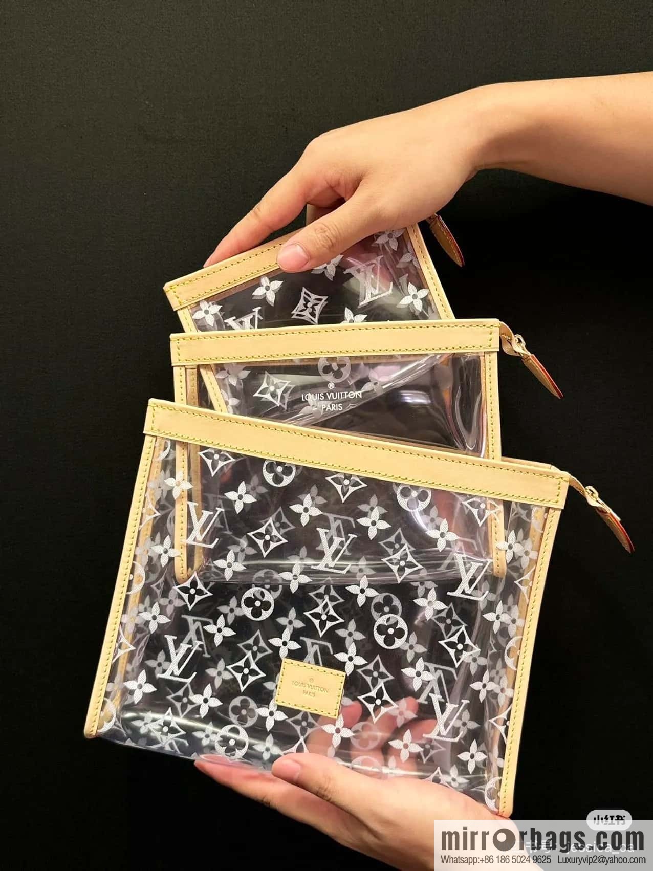 [Boutique‑grade] M11390 transparent, three-piece handbag clutch bag series Trio Poche Toilette handbag