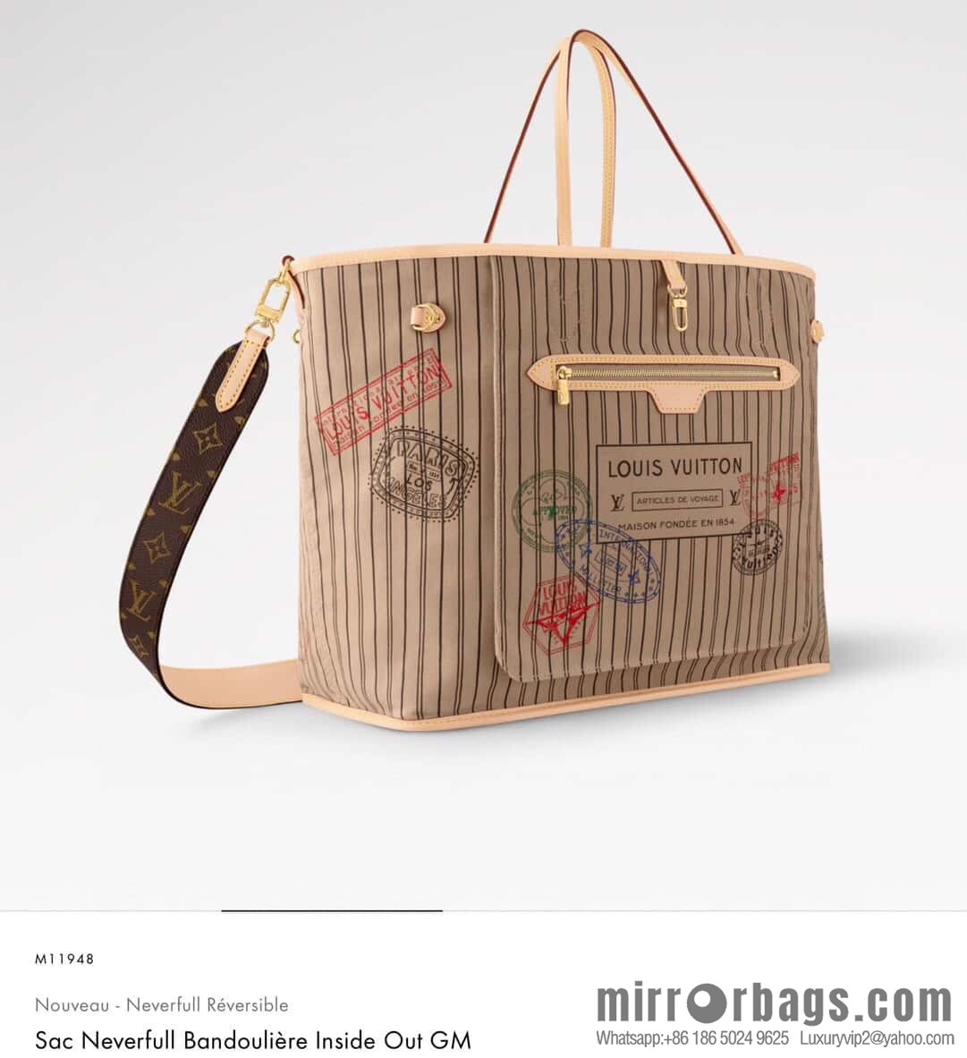 [Boutique‑grade] M11948 presbyopia apricot (seal double-sided) large shopping bag series NEVERFULL BANDOULIZRE INSIDE OUT large handbag