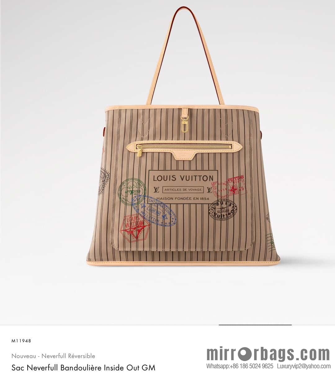 [Boutique‑grade] M11948 presbyopia apricot (seal double-sided) large shopping bag series NEVERFULL BANDOULIZRE INSIDE OUT large handbag