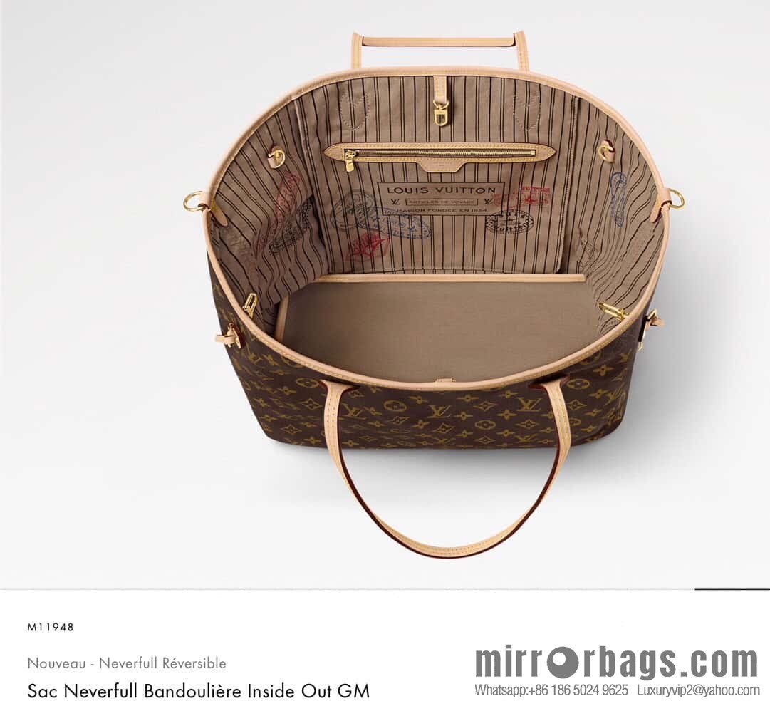 [Boutique‑grade] M11948 presbyopia apricot (seal double-sided) large shopping bag series NEVERFULL BANDOULIZRE INSIDE OUT large handbag