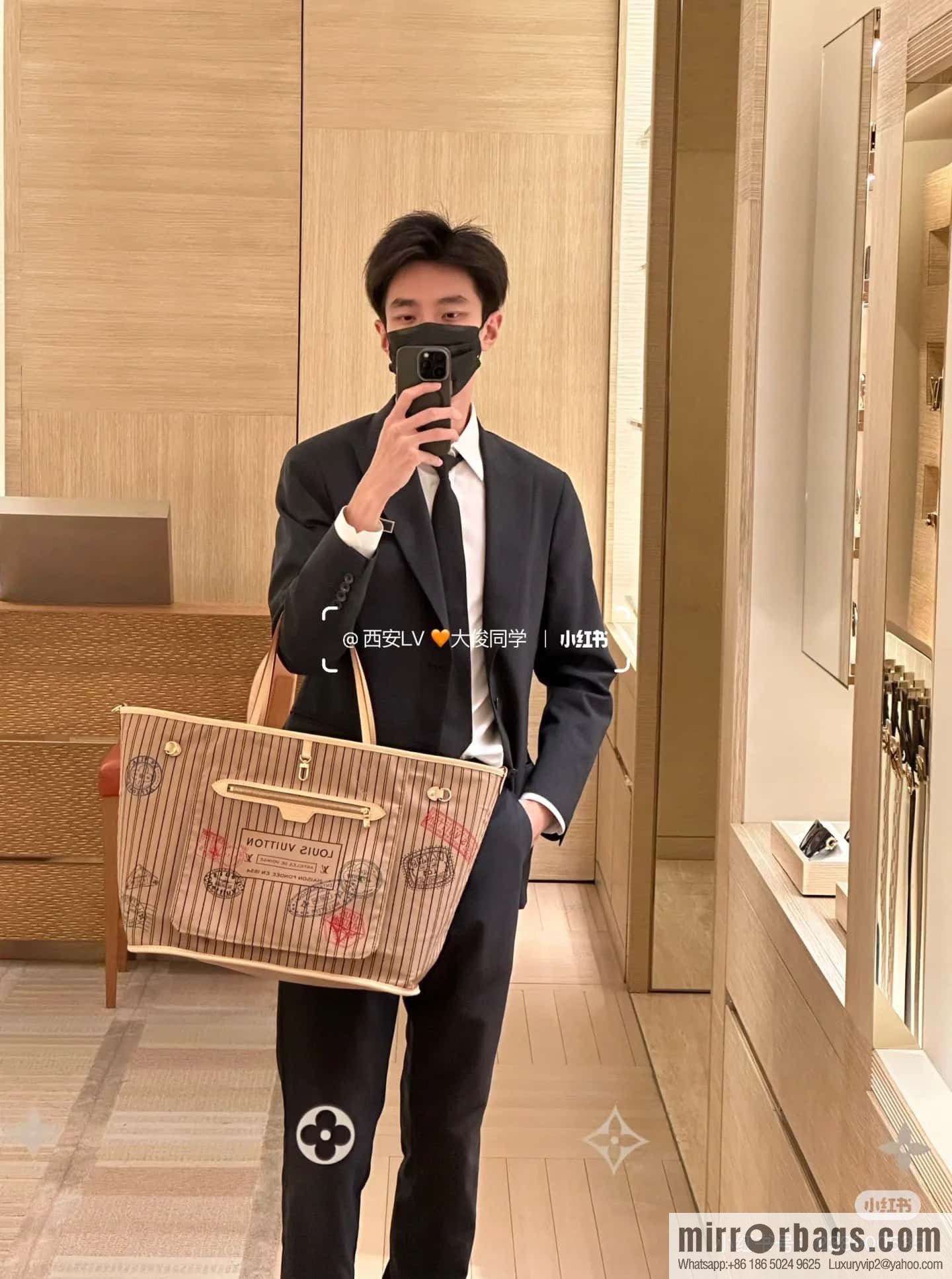 [Boutique‑grade] M11948 presbyopia apricot (seal double-sided) large shopping bag series NEVERFULL BANDOULIZRE INSIDE OUT large handbag