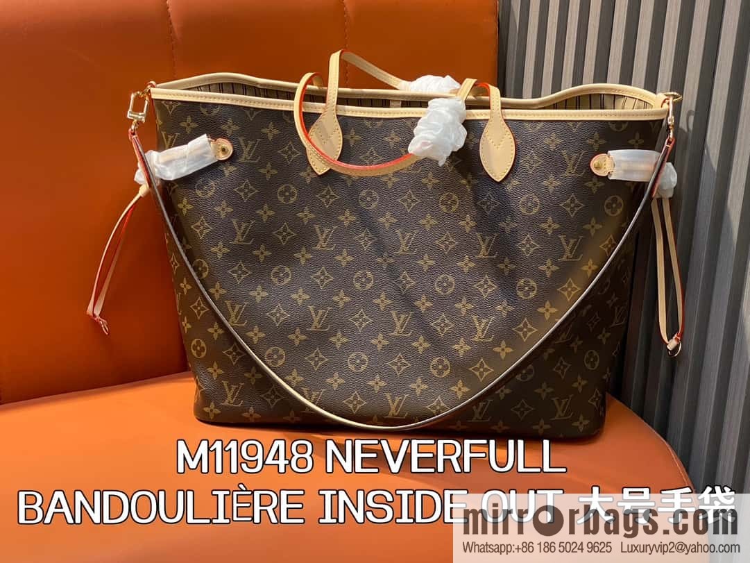 [Boutique‑grade] M11948 presbyopia apricot (seal double-sided) large shopping bag series NEVERFULL BANDOULIZRE INSIDE OUT large handbag