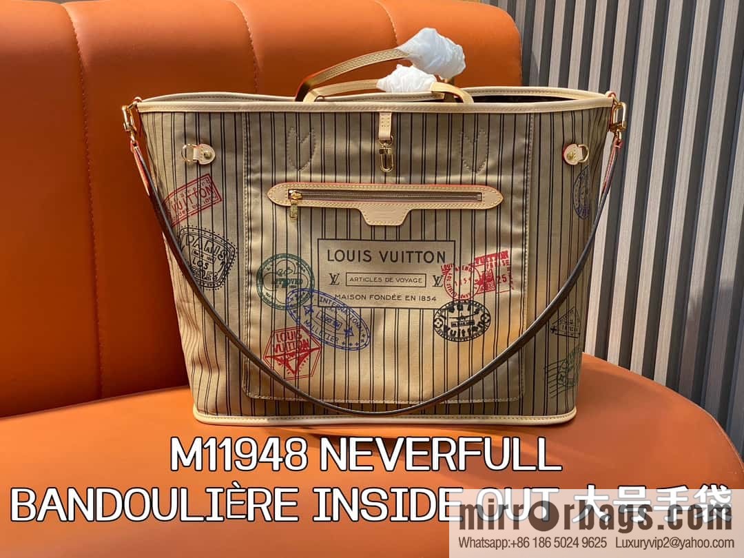 [Boutique‑grade] M11948 presbyopia apricot (seal double-sided) large shopping bag series NEVERFULL BANDOULIZRE INSIDE OUT large handbag