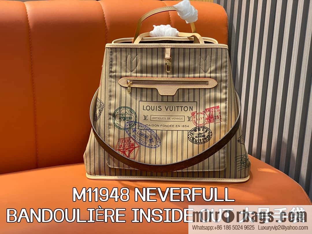 [Boutique‑grade] M11948 presbyopia apricot (seal double-sided) large shopping bag series NEVERFULL BANDOULIZRE INSIDE OUT large handbag