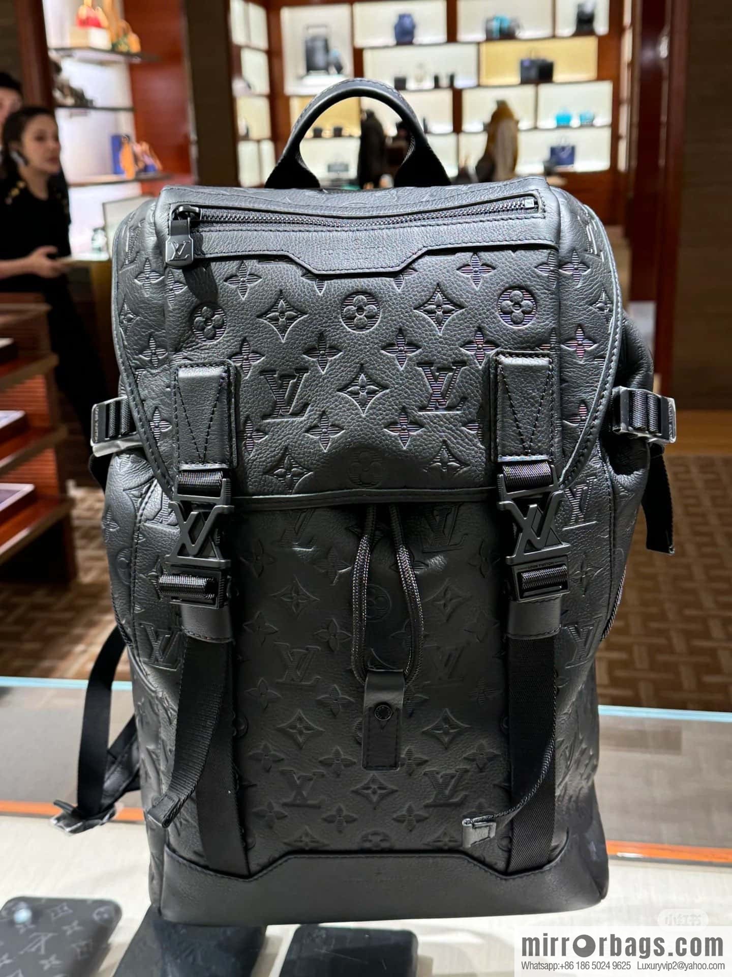 [Boutique‑grade] M24776 black full leather embossed, backpack series GETAWAY backpack