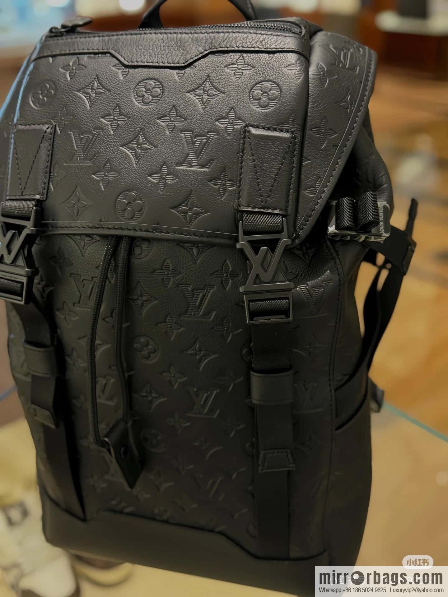 [Boutique‑grade] M24776 black full leather embossed, backpack series GETAWAY backpack