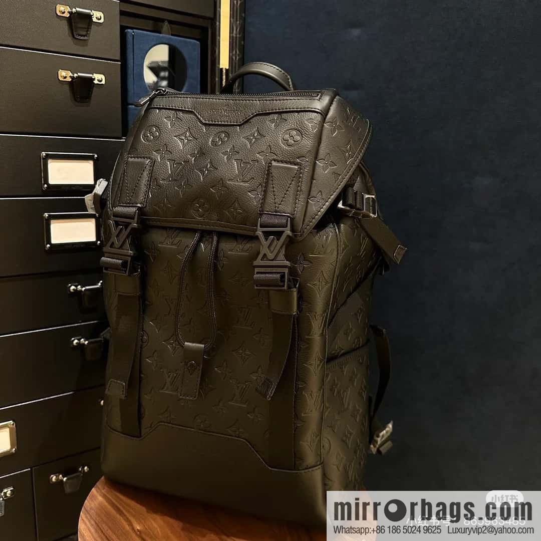 [Boutique‑grade] M24776 black full leather embossed, backpack series GETAWAY backpack