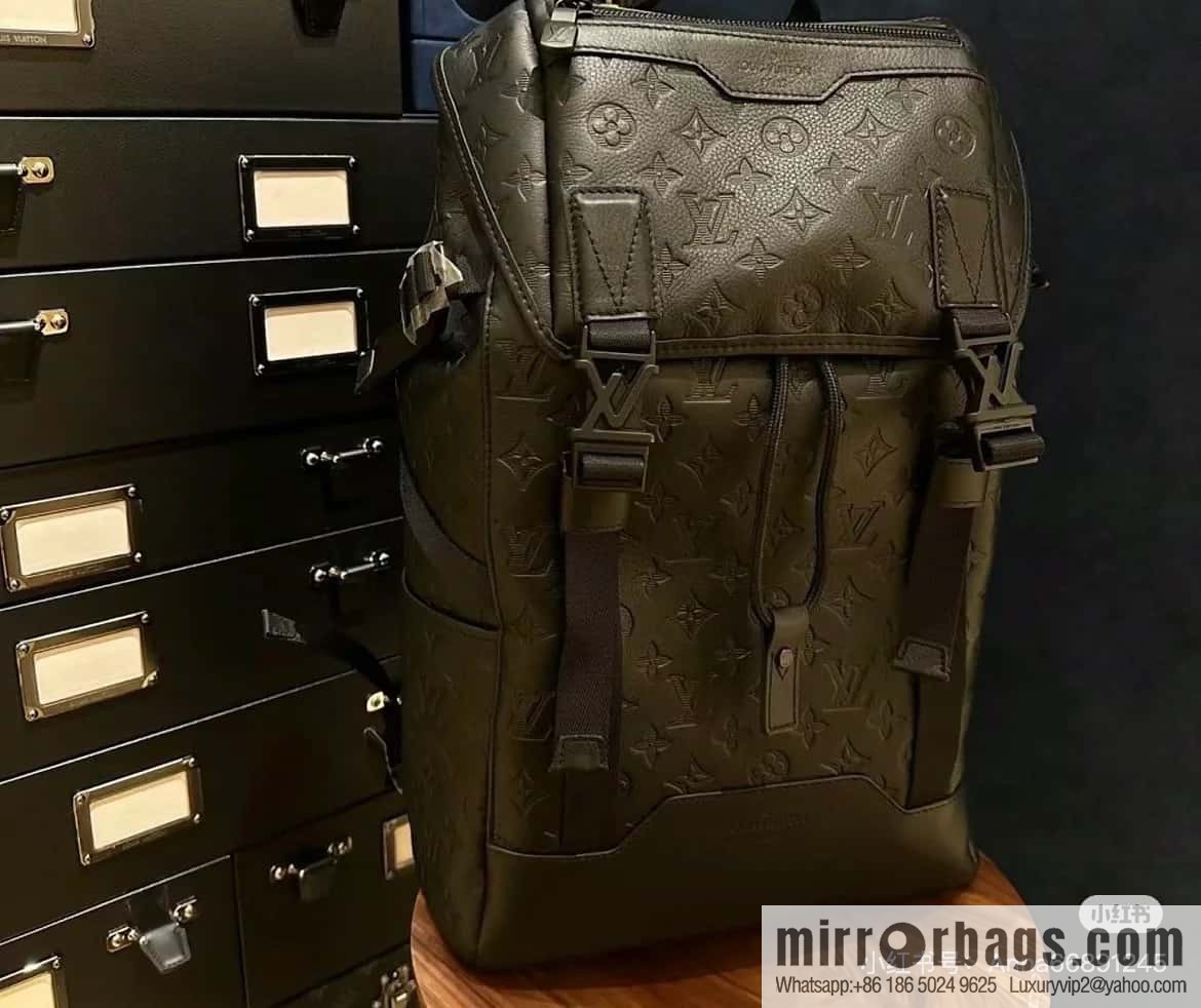 [Boutique‑grade] M24776 black full leather embossed, backpack series GETAWAY backpack