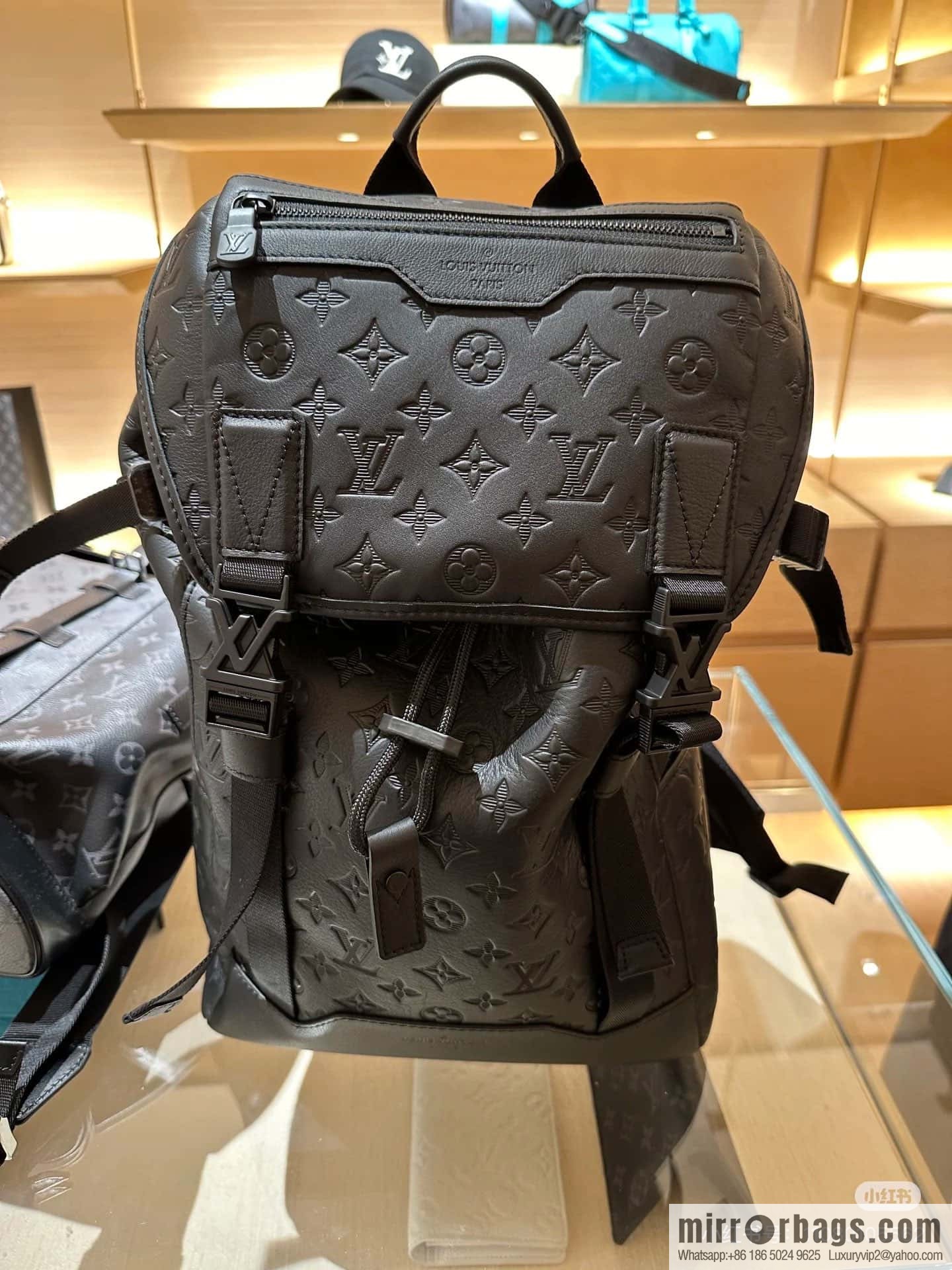 [Boutique‑grade] M24776 black full leather embossed, backpack series GETAWAY backpack