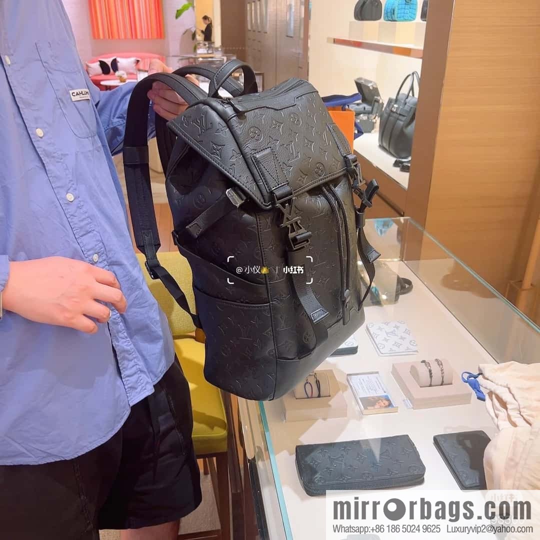 [Boutique‑grade] M24776 black full leather embossed, backpack series GETAWAY backpack
