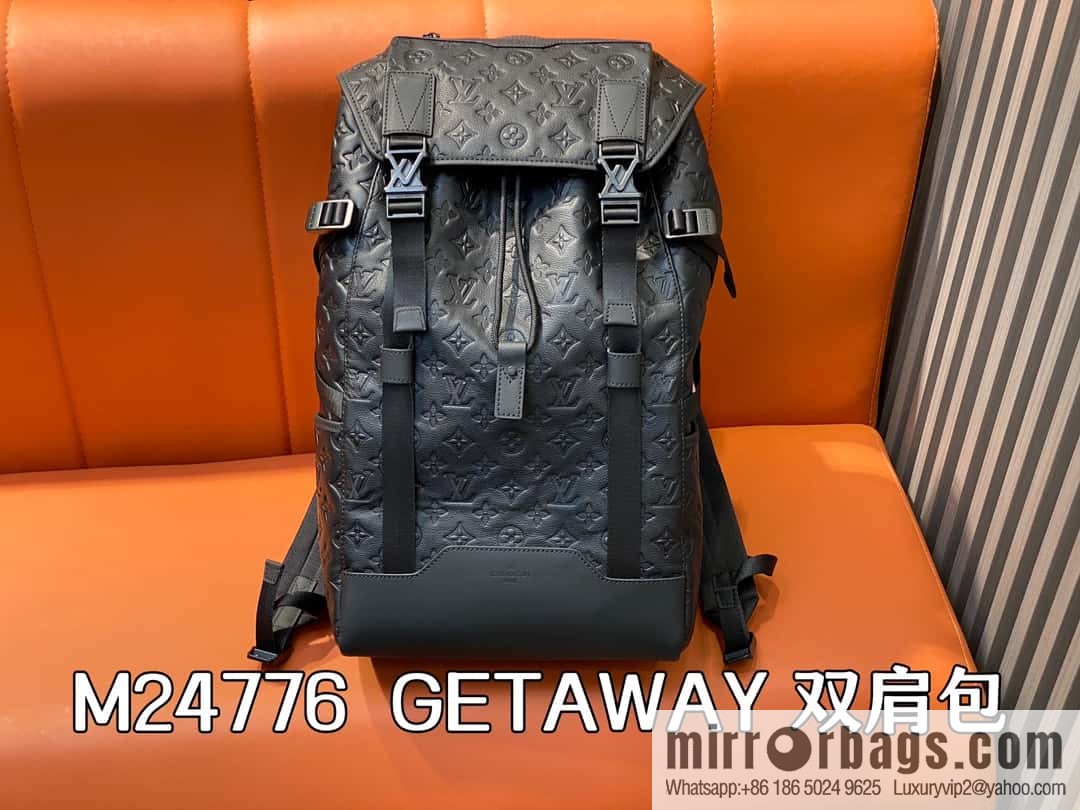 [Boutique‑grade] M24776 black full leather embossed, backpack series GETAWAY backpack