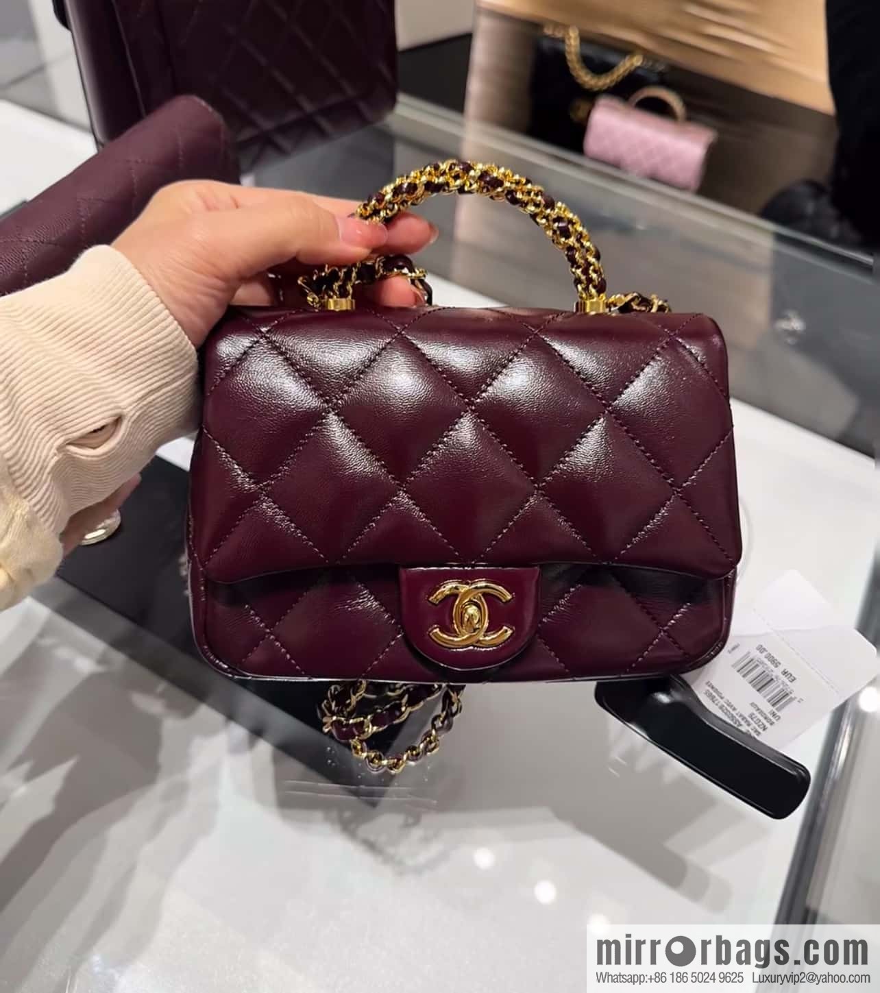 ππππππ πππ Flap new thick chain handle, square fat man, small, burgundy AS5032