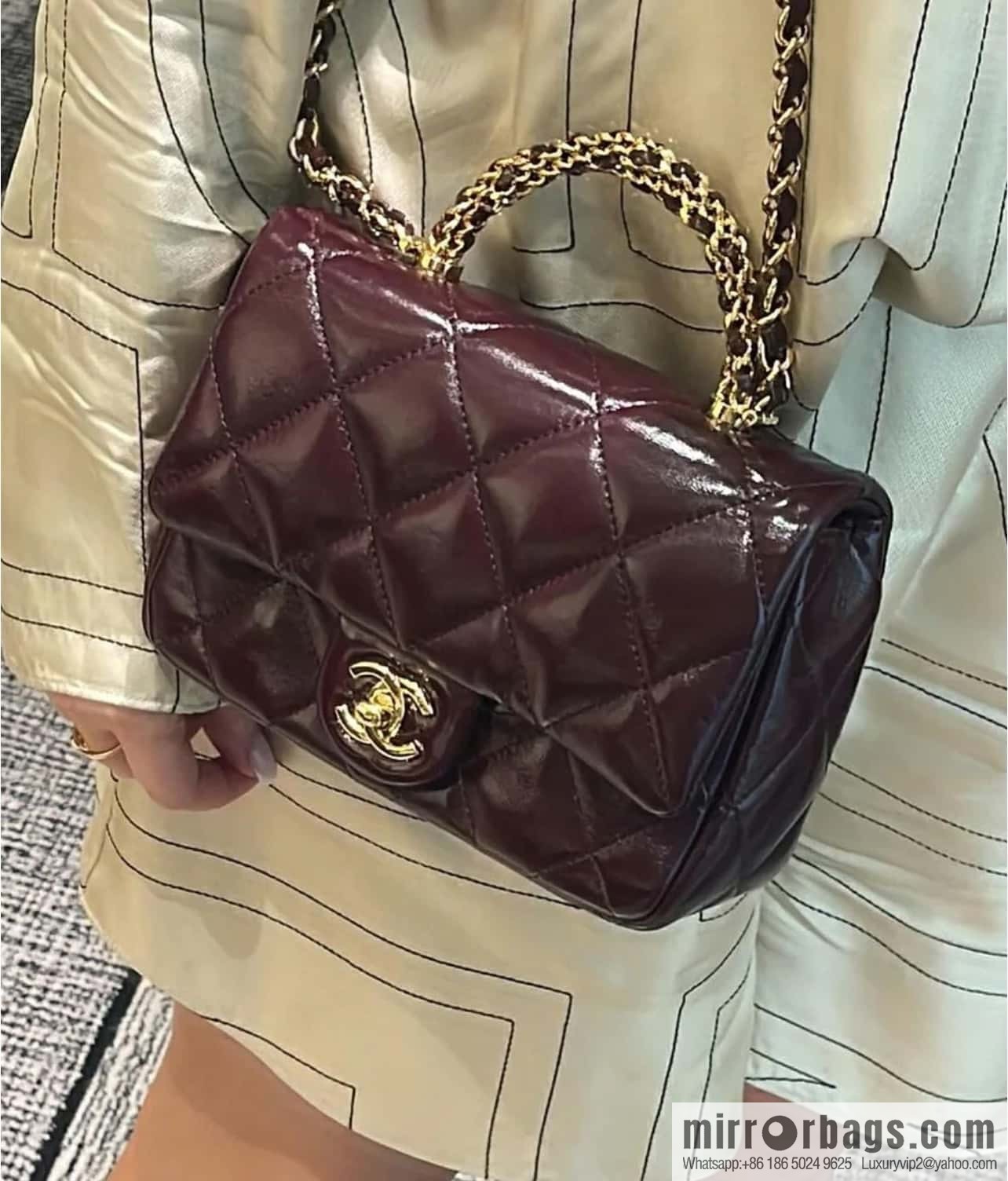 ππππππ πππ Flap new thick chain handle, square fat man, small, burgundy AS5032